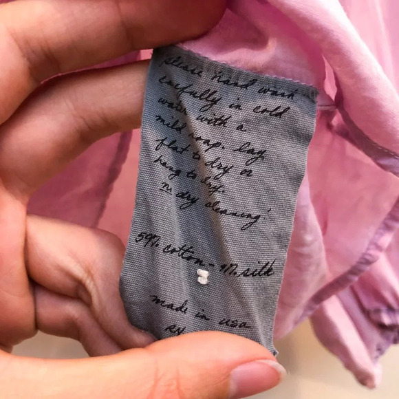 Raquel Allegra Silk Blend Pink Tie Dye Button Down V Neck Long Sleeve Blouse S - Picture 12 of 13